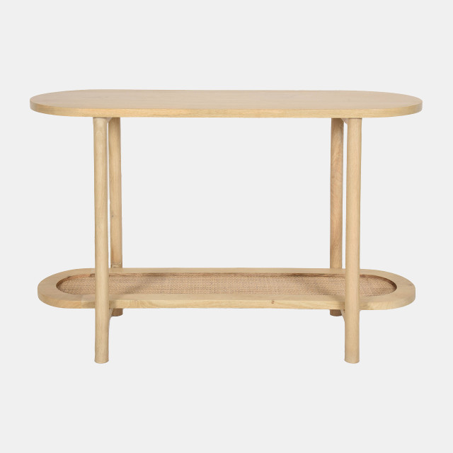 Hometios Furniture - Scandinavian Console Table with Rattan Shelf