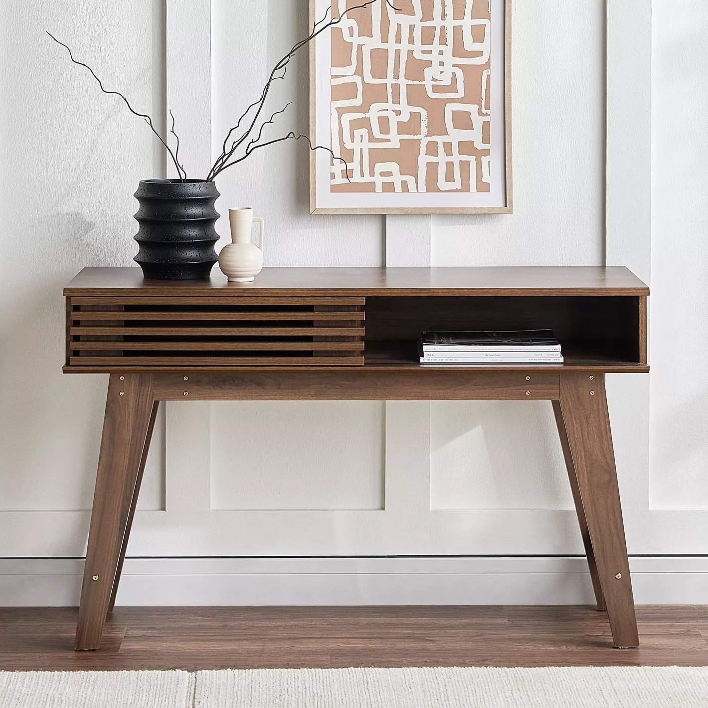 Hometios Furniture - Farmhouse Console Table with Sliding Door
