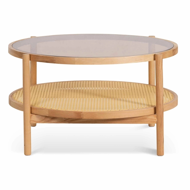 Hometios Furniture - Rattan & Glass Round Coffee Table